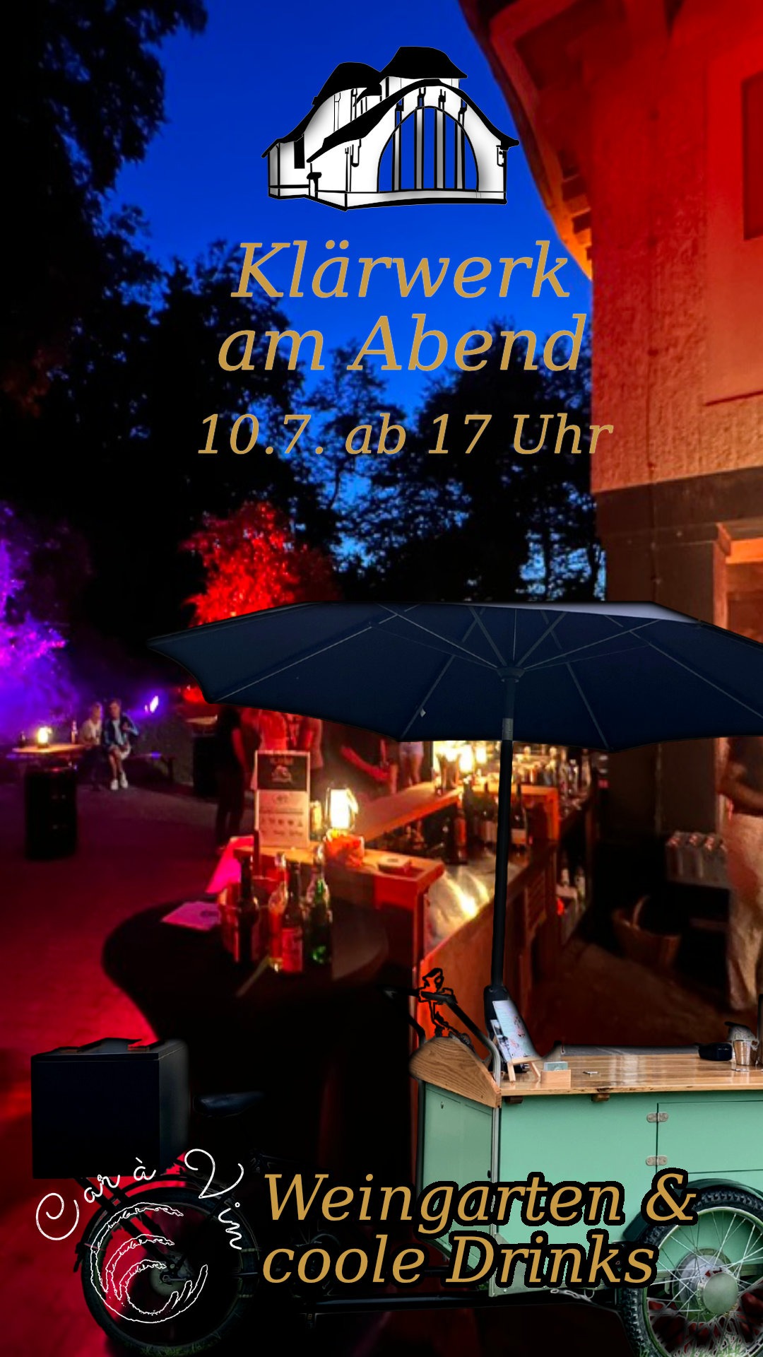 Das Klärwerk am Abend, der lockere chillout, dieses mal mit Wein von Car a Vin